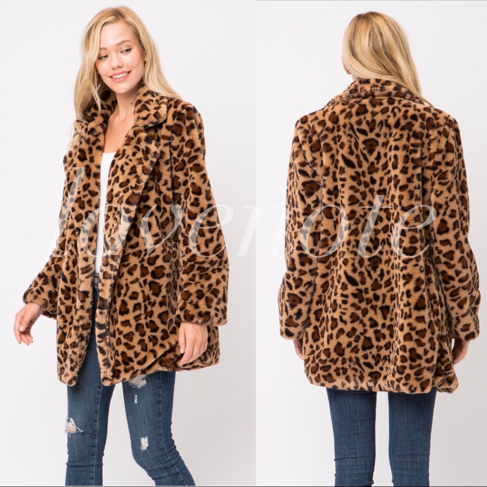 1 left • M! Leopard Faux Fur Coat Jacket Cardigan - Picture 5 of 7